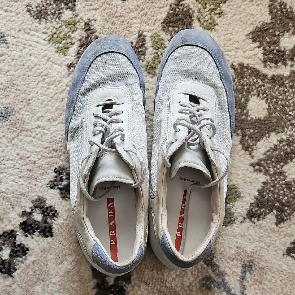 Prada Womens Size 8 Cream and Gray Sneakers